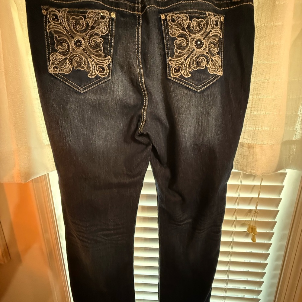 Nine West Dark Blue Embroidered Skinny Jeans